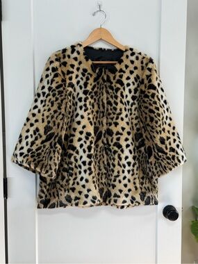 Fabulous Furs Leopard-Print Faux Fur Short Coat in Beige and Black